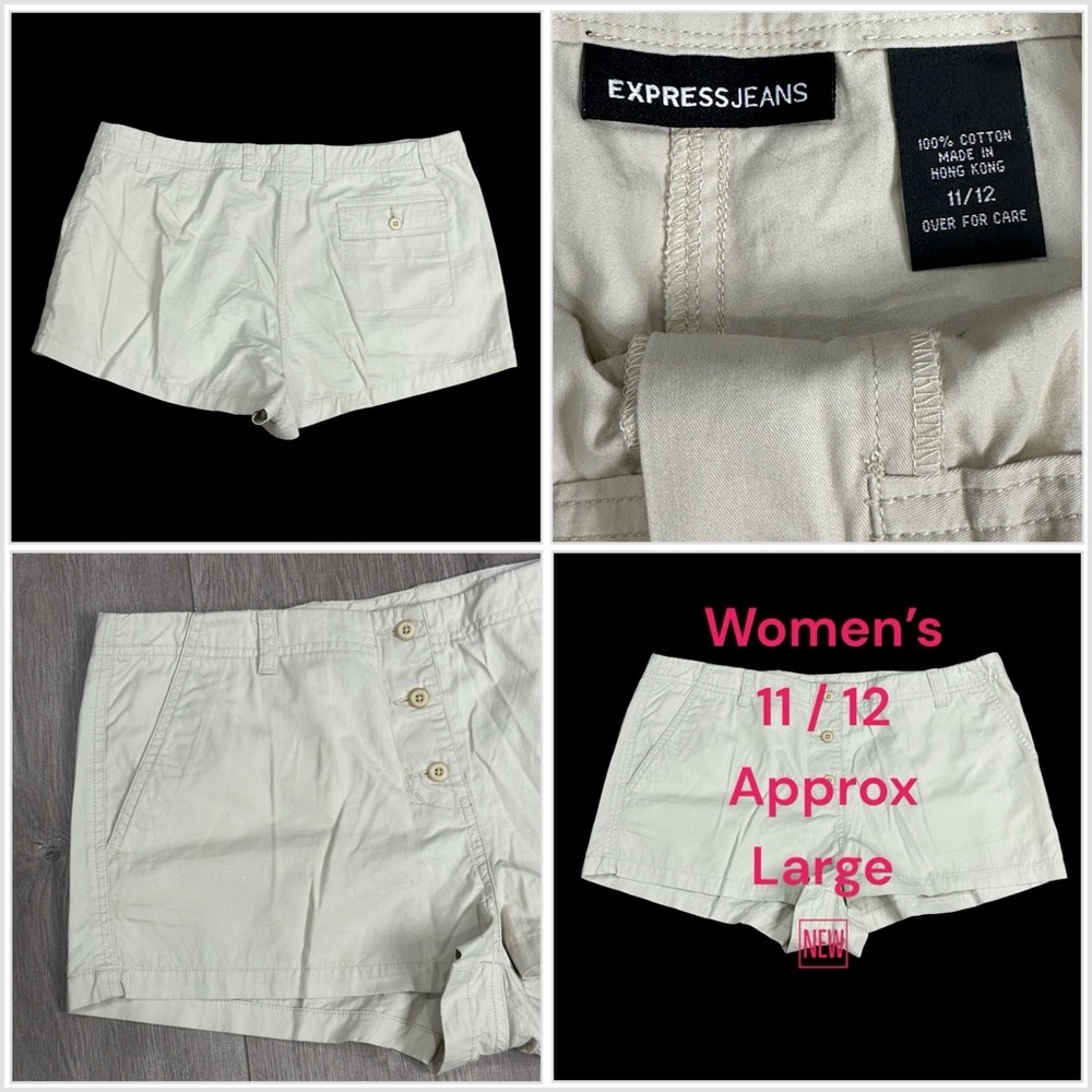 Women's Express Jeans 11 / 12 Large Shorts Chino Khakis Khaki Cotton Casual New